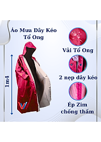 Áo Mưa Dây Kéo Cao Cấp Người Lớn Vải Dù Da Cá 1m4 - Giao màu ngẫu nhiên