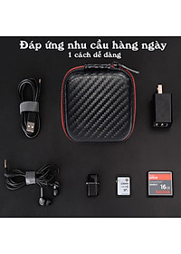 Hộp đựng tai nghe, cáp sạc Sợi Carbon Vuông cho phụ kiện di động (Có lưới bên trong) - Hàng chính hãng