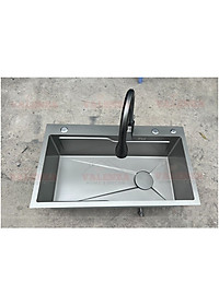 Chậu rửa bát inox304 chống xước 7845 nano đen dày 3li, vòi rửa bát nóng lạnh rút dây nano, bộ xả, khay inox, xịt ly cốc, bình rửa bát