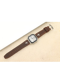 Dây da thay thế đồng hồ Casio AE1200 da bò sáp nâu Ngựa Rivet Handmade