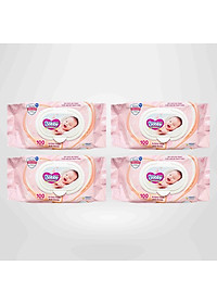 Combo Tiết Kiệm 3 Gói Khăn Ướt Bobby Care Hương Dịu Nhẹ 100 Tờ/Gói - Tặng 1 Gói Cùng Loại