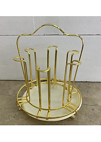 Giá úp cốc tròn INOX mạ vàng có khay nhựa hứng nước - ANTH337