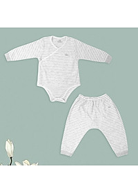 Set áo bodysuit cài chéo giữ ấm ngực dài tay kèm quần rời 100% Cotton cho bé Comfybaby