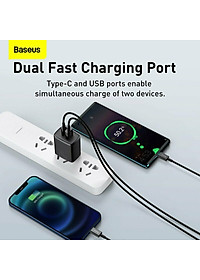 Cóc sạc  Baseus Compact Quick  nhỏ gọn 20W (USB + Type C Dual Port, 20W PD/QC 3.0 Multi Quick Charge Support) cho iPhone 12/iP11/XS Max, Android .. - Hàng chính hãng