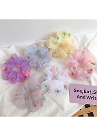 Dây buộc tóc voan mềm kèm quả bông siêu dễ thương HD68