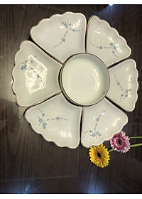 Bộ đĩa mặt trời hoa đào gốm sứ Bát Tràng