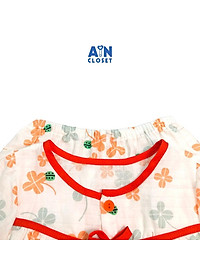 Bộ quần áo dài bé gái họa tiết Hoa mẫu đơn cam viền nơ đỏ xô sợi tre - AICDBGWEWOEQ - AIN Closet