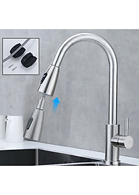 Vòi rửa chén KG53 nóng lạnh dây rút cao cấp inox304, dùng cho mọi bồn rửa chén bát nhà bếp, dây rút dễ tiện dụng ,2 chế độ nước kèm dây nóng lạnh 40cm - Hàng chính hãng