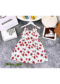 Đầm hai dây hoa mùa hè cho bé gái đi chơi đi học mát từ 20-40kg chất tơ mềm mại