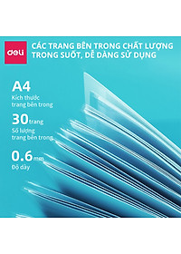 File Lá Học Sinh A4 Deli - 30/40 Lá - Xanh Dương/Hồng/Trắng - 1 Chiếc - 72493 / 72494