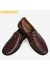 Giày Mọi Nam Da Bò SUNPOLO SU5055 Đế may khâu bền bỉ (Đen)