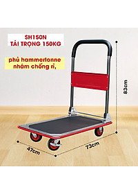 Xe đẩy hàng 4 bánh gấp gọn sàn thép FUJIHOME nhập khẩu, xe kéo hàng xếp gọn, bánh xe có chốt hãm - hàng chính hãng