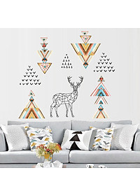 Decal dán tường Hình dán trang trí Hươu và hình khối nghệ thuật JM7332