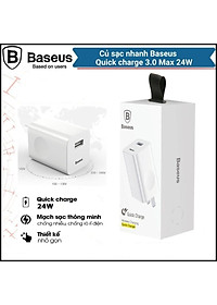 Cóc củ sạc nhanh Qualcomm QC 3.0 thông minh hiệu Baseus (Sạc nhanh QC 3.0, 24W) - Hàng chính hãng 