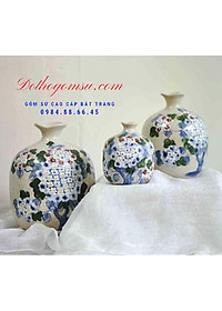 Bộ 03 bình hút tài lộc Bát Tràng men rạn vẽ hoa các mẫu