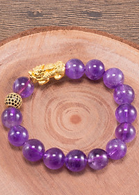 Vòng tay đá thiên nhiên phối charm tỳ hưu bạc mạ vàng 24k size hạt 12mm - Ngọc Quý Gemstones