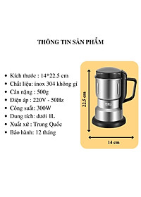 Máy Xay Hạt Khô Tiêu Chuẩn Châu Âu Máy Xay Ngũ Cốc Mini Công Suất 300w Lưỡi Dao 6 Cánh Thân Máy Bằng Thép Không Gỉ - Hàng Loại 1 - Chính Hãng MINIIN