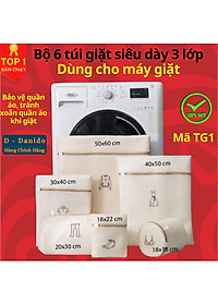 SET 6 túi giặt siêu dày 3 lớp cao cấp - Combo 6 túi lưới bảo vệ quần áo dùng cho máy giặt 3 lớp siêu bền tiện dụng chính hãng D Danido