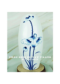 Lọ hoa đẹp Bát Tràng men trắng hoa sen cao 27cm dáng bom