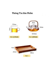 BỘ ẤM CHÉN PHA TRÀ THỦY TINH TAY GỖ KÈM KHAY TRE - ANTH680