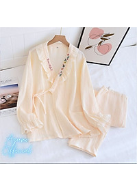 Bộ Đồ Bầu Và Sau Sinh, Pyjama Bầu Có Thiết Kế Cho Con Bú Azuno AZ2112 Cao Cấp Chất Liệu Đũi Xốp Mặc Hè Cực Mát