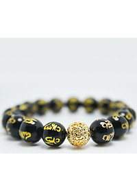 Vòng tay đá thạch anh đen khắc kinh phật mix hạt tròn MS226, Vòng tay phong thủy hợp mệnh Thủy, Mộc, Thổ cho nam và nữ