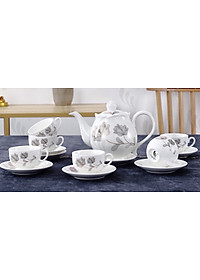 BỘ ẤM CHÉN KÈM 7 ĐĨA SỨ CAMELIA PHA TRÀ HỌ TIẾT HOA BẠC SANG TRỌNG ( GIAO NGẪU NHIÊN ) - ANTH248