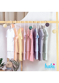 Bộ quần áo sơ sinh cho bé trai - bé gái - cộc tay cài giữa vải tre siêu mềm mịn cao cấp Haki BB001 ( 2,5kg - 15kg) 