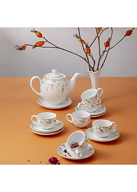 Bộ ấm trà phình thon hoa 014 họa tiết hoa Ngọc Diệp