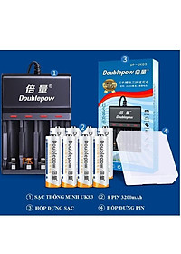 Combo Sạc Tự Ngắt Thông Minh UK83 Đổi Đèn Khi Sạc Đầy Kèm 8 Pin Doublepow 3200Mah Dung Lượng Chuẩn