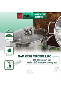 Bộ nồi xửng hấp inox 430 FiveStar Standard 3 đáy bếp từ nắp kính tặng 2 muỗng canh ( 26cm/28cm/30cm/32cm)