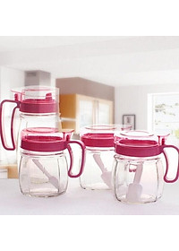 Bộ 5 Hộp Đựng Gia Vị Thủy Tinh Cao Cấp Nhà Bếp Có Nắp Tiện Lợi, Có Tay Cầm- Hàng Chính Hãng MINIIN