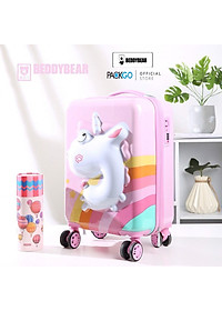 Vali Kéo Du lịch Trẻ Em MCN Beddy Bear 17 inch - họa tiết Kỳ Lân dập nổi 3D chống va đập, bánh xoay 360 - Khóa TSA cố định trên Vali - Bảo hành 5 năm MIỄN PHÍ