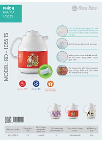 Phích pha trà cao cấp Rạng Đông, 1 lít, giữ nhiệt, thân sắt, vai nhựa, Model: RD-1055TS- Chính hãng