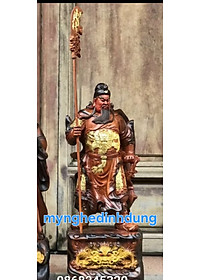 Tượng quan công cầm đao trấn ải bằng gỗ hương đa tô làm mầu giả cổ kt cao 60×25×15cm