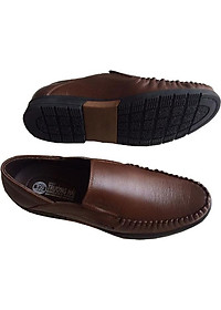 Giày mọi nam Trường Hải không dây màu nâu da bò thật cao cấp mềm mại đế cao su không trơn GM0498