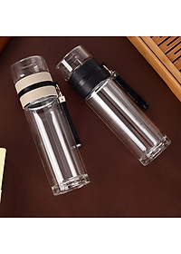 Bình thủy tinh giữ nhiệt 3 lớp Nhà của Mẹ có ngăn lọc trà và quai xách quai cấp, dung tích 500ml, kích thước 24 x 6,5 cm,  - màu sắc giao ngẫu nhiên