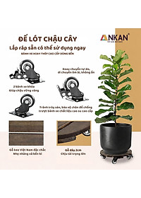 Đế Lót Chậu Cây Có Bánh Xe ANKAN - Hình Tròn D30cm, Gỗ Tràm Bông Cao Cấp, Chịu Tải 120kg (Màu Xám Đen)