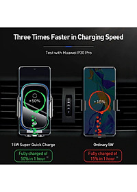 Đế Sạc Không Dây Trên Xe Hơi Siêu Nhanh Công Suất 15W Có Thể Gắn Cửa Gió Hoặc Hút Chân Kính Chính Hãng Baseus