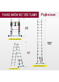 Thang nhôm rút gọn chữ A FUJIHOME TLA07 ( Chiều cao chữ A 2,1m- Cao chữ I 4m- Rút gọn 0,9m - KHóa chốt an toàn, để chống trượt)  Hàng Chính hãng
