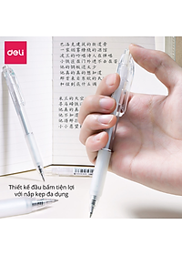 Bút Bi Nước Mực Gel Bấm Ngòi 0.5mm Deli - Thiết Kế Vỏ Trong Suốt Phù Hợp Văn Phòng Sinh Viên Học Sinh Ghi Chép Sổ Tay - A057B