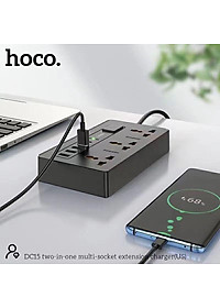 Ổ Cắm Điện Đa Năng 8IN1 ( 3 Chạc-4 Cổng usB-1TyPe C)- Bộ Cổng Chia Sạc Nhanh 18W Hoco DC15- Hàng Chính Hãng