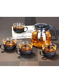 Bộ Bình Trà Thủy Tinh Kèm 4 Ly Lưới Lọc Inox 304 Không Gỉ Tiện Lợi - Hàng Chính Hãng