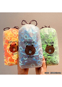 Túi Chun Cột Tóc Vải Mix Màu Kèm Túi Rút Gấu Nâu Xinh Xắn Cho Bé Gái