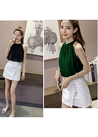 Áo kiểu nữ, Áo sát nách cổ yếm sang chảnh chất Lụa latin cao cấp thoáng mát New Design AO0012