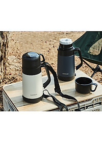 Bình giữ nhiệt Lock&Lock Easy Outdoor Vacuum Bottle màu trắng ngà LHC1485IVY 1,8L - Hàng chính hãng có quai xách, nắp dùng làm cốc nước - JoyMall