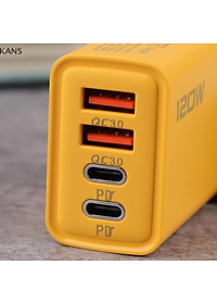 Củ sạc cốc sạc đầu sạc nhanh Kans Type C 120W Sạc nhanh 3.0 màu vàng siêu đẹp - miếng lót chuột