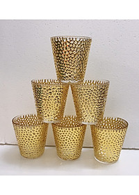 BỘ 6 CỐC THỦY TINH UỐNG  NƯỚC  MẠ VÀNG VÂN DẬP NỔI - VD40