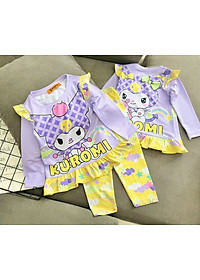 Đồ bộ ngủ dài tay cho bé gái kuromi hello kitty từ 12-40kg chất thun lạnh mềm mịn mát