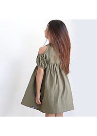 Đầm Bé Gái Kika Hở Vai Xanh Bộ Đội K109